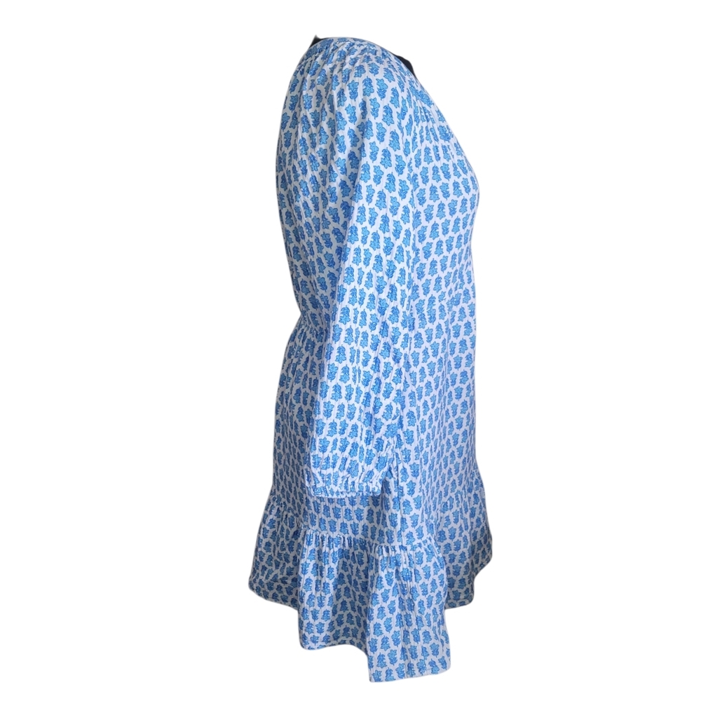 Vineyard Vines Seastitch Block Print Tiered Cotton Mini Dress Blue Coastal XS - Picture 9 of 14